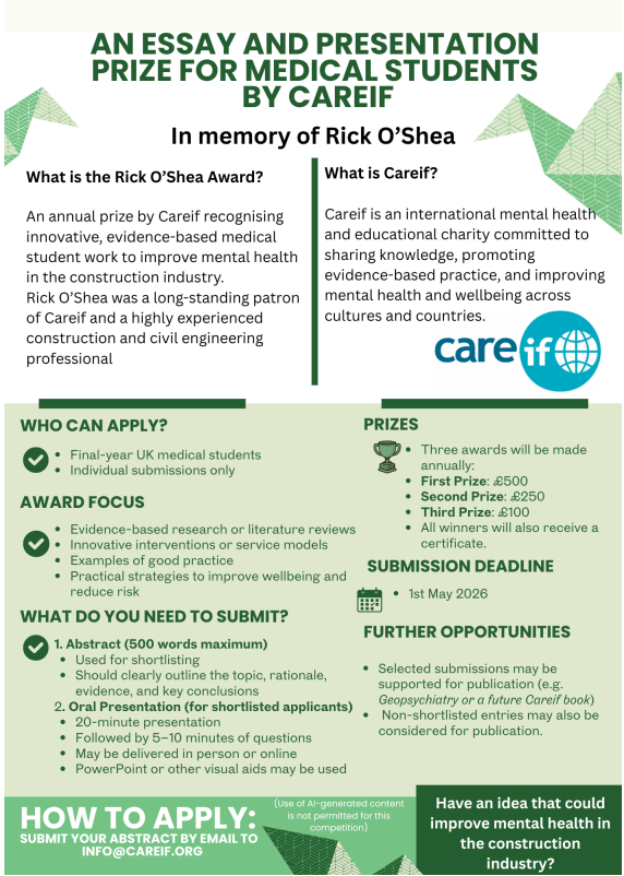 Screengrab of flyer for Rick O'Shea Award providing text details of the award.