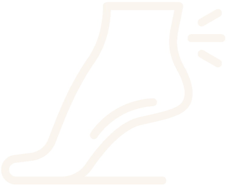 Simple line drawing of a high heel shoe with motion lines indicating movement or sound.