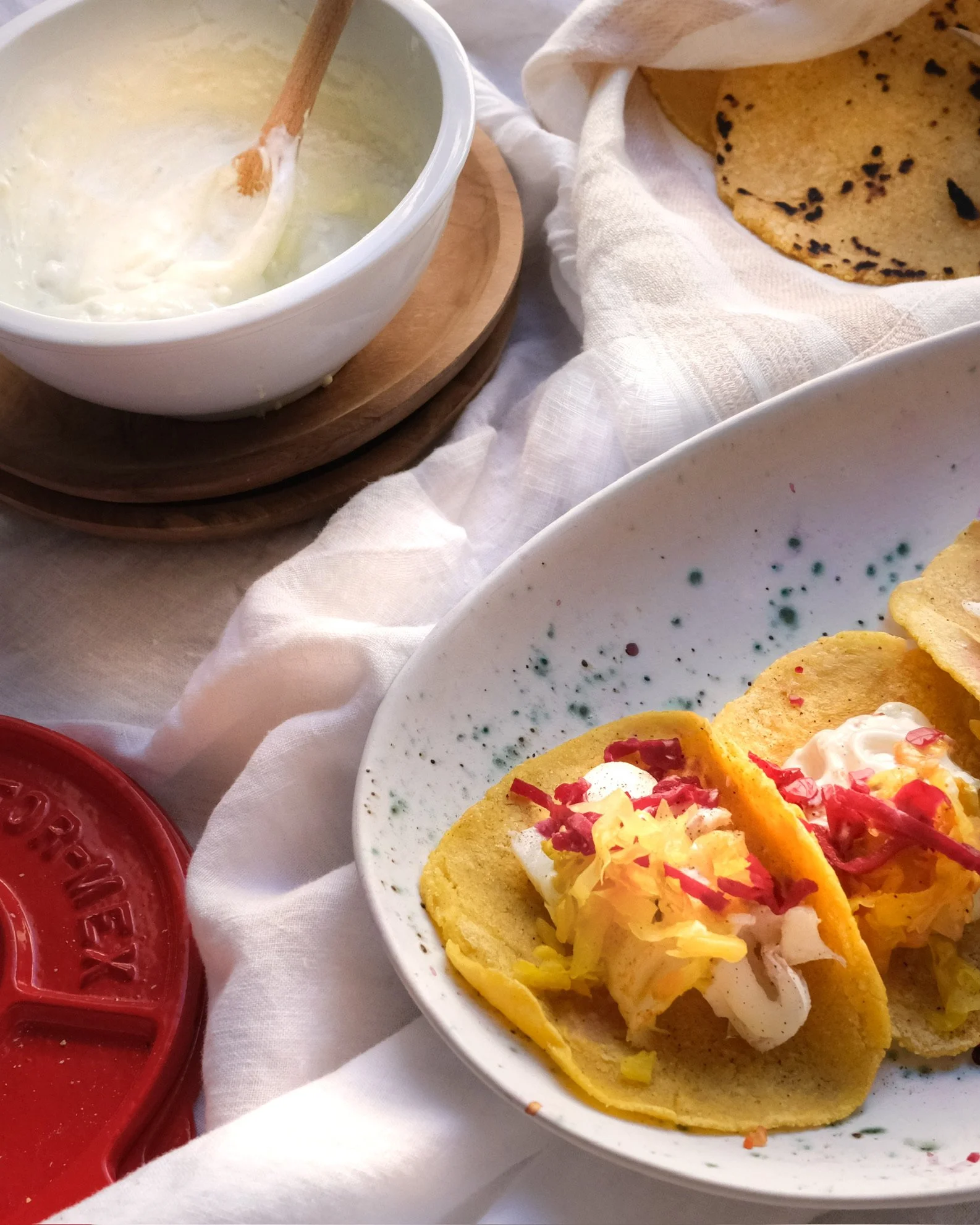 Baja Fish Taco with Turmeric Corn Tortilla &amp; Avocado Crema