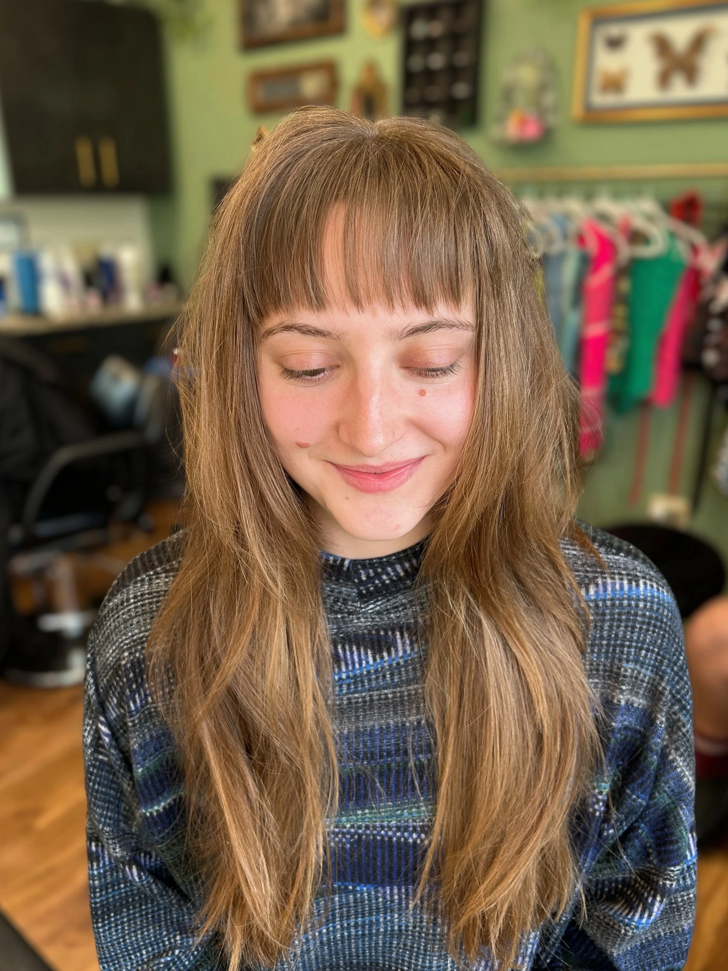 long layers with bangs natural hair color long shaggy layers healthy hair minneapolis hairstylist