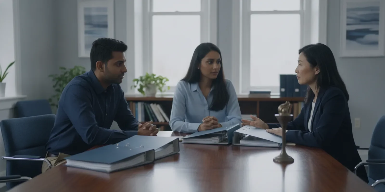 Couple reviewing immigration documents together at a table
