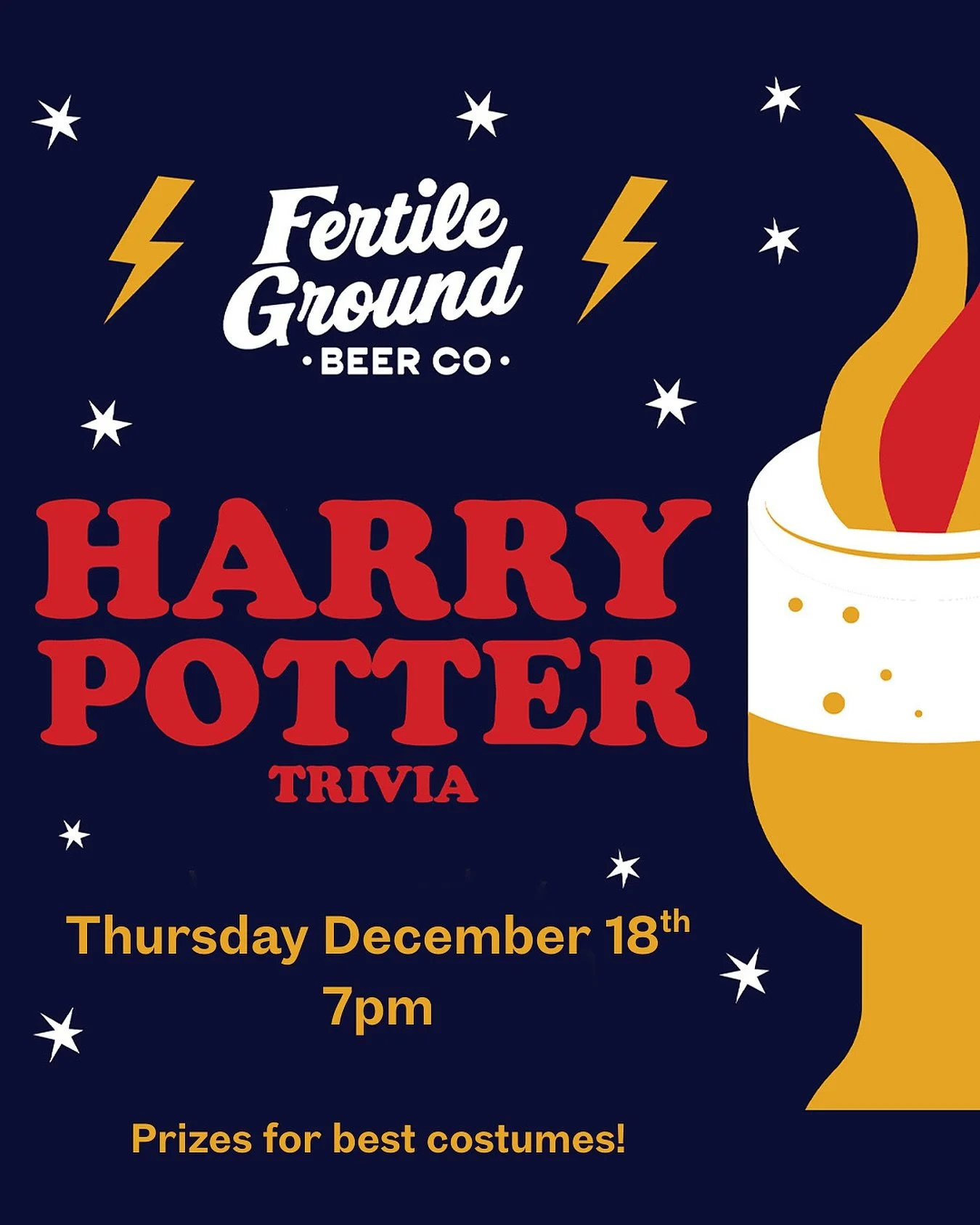 TONIGHT!! Join us for Harry Potter trivia in the taproom! Teams must be 7 people max, so divide up if you are bringing all your friends! Grab some food from one of our BTC neighbors and get here early because last year was a blowout! 

We&rsquo;ll ha