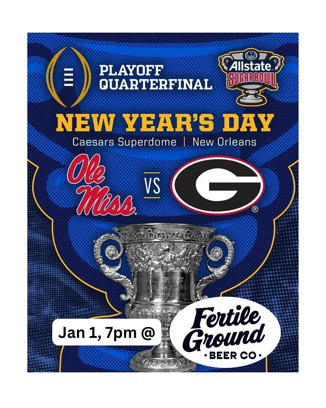 Two big games to kick off the New Year! Come watch @olemissfb v. @georgiafootball at 7pm on New Year&rsquo;s Day in the @sugarbowlnola , then @hailstatefb v. @wakefootball at 7pm on January 2 in the @dukesmayobowl !

We&rsquo;ll have both games on wi