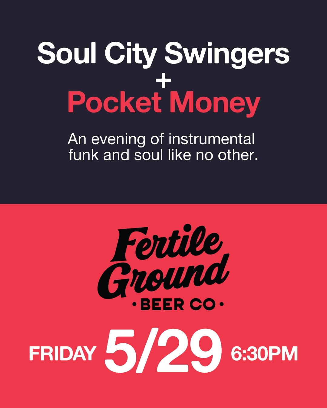 Don&rsquo;t miss @p0cket.m0ney.jxn and @soul.city.swingers  this Friday in the taproom starting at 6:30! Local music + local beer is a solid lineup!