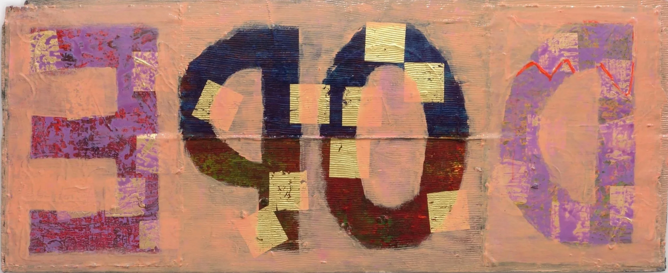  COLORED ART RACE (detail) 
2002 - 2016, Acrylic, Paper, Oil Bar,
23 Karat Gold Leaf on reclaimed wood, 65.405 x 149.86 cm (25.75 x 59 in)