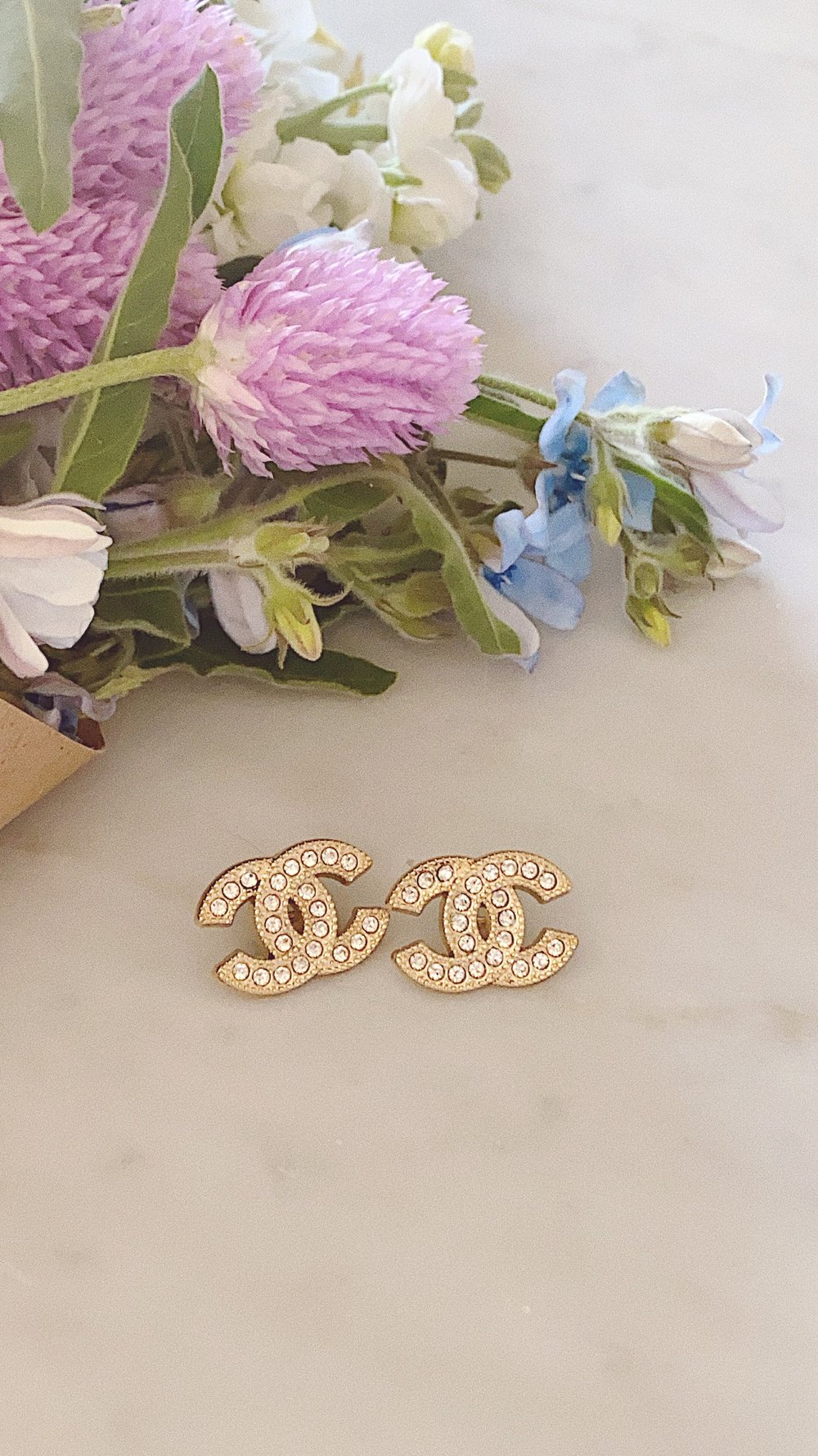 Gold and Rhinestone Earrings —