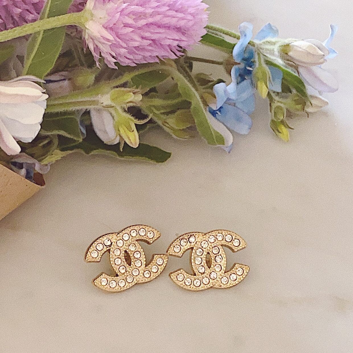 Chanel Gold Black Rhinestone Cc Earrings Auction