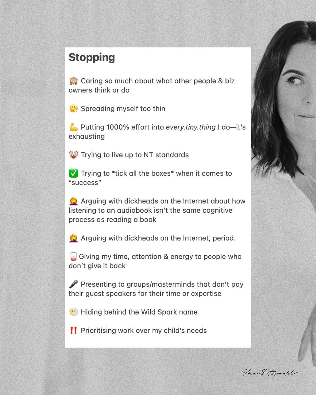 My Stop/Start/Continue list for 2025 💫

Because life ain&rsquo;t always a binary in/out sitch, some shit is good enough to keep, and pats on the back feel nice at this point in the journey &mdash; even when they&rsquo;re from yourself. 

(Actually, 
