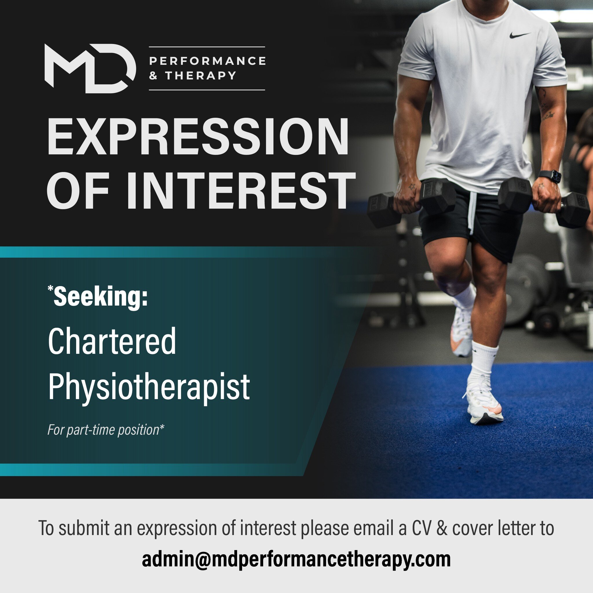 Seeking expressions of interest from suitably qualified practitioners for the following role at MD Performance &amp; Therapy:

⬜️ Chartered Physiotherapist

The ideal candidate will be passionate, ambitious and eager to learn and develop as a practit