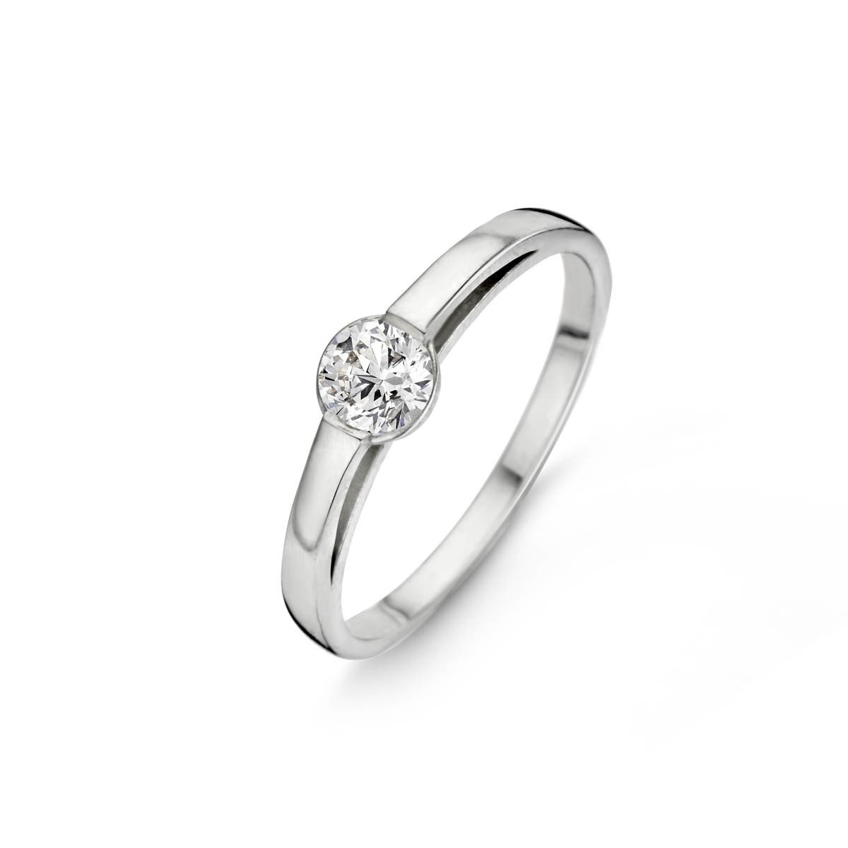 Bague solitaire or blanc 18k