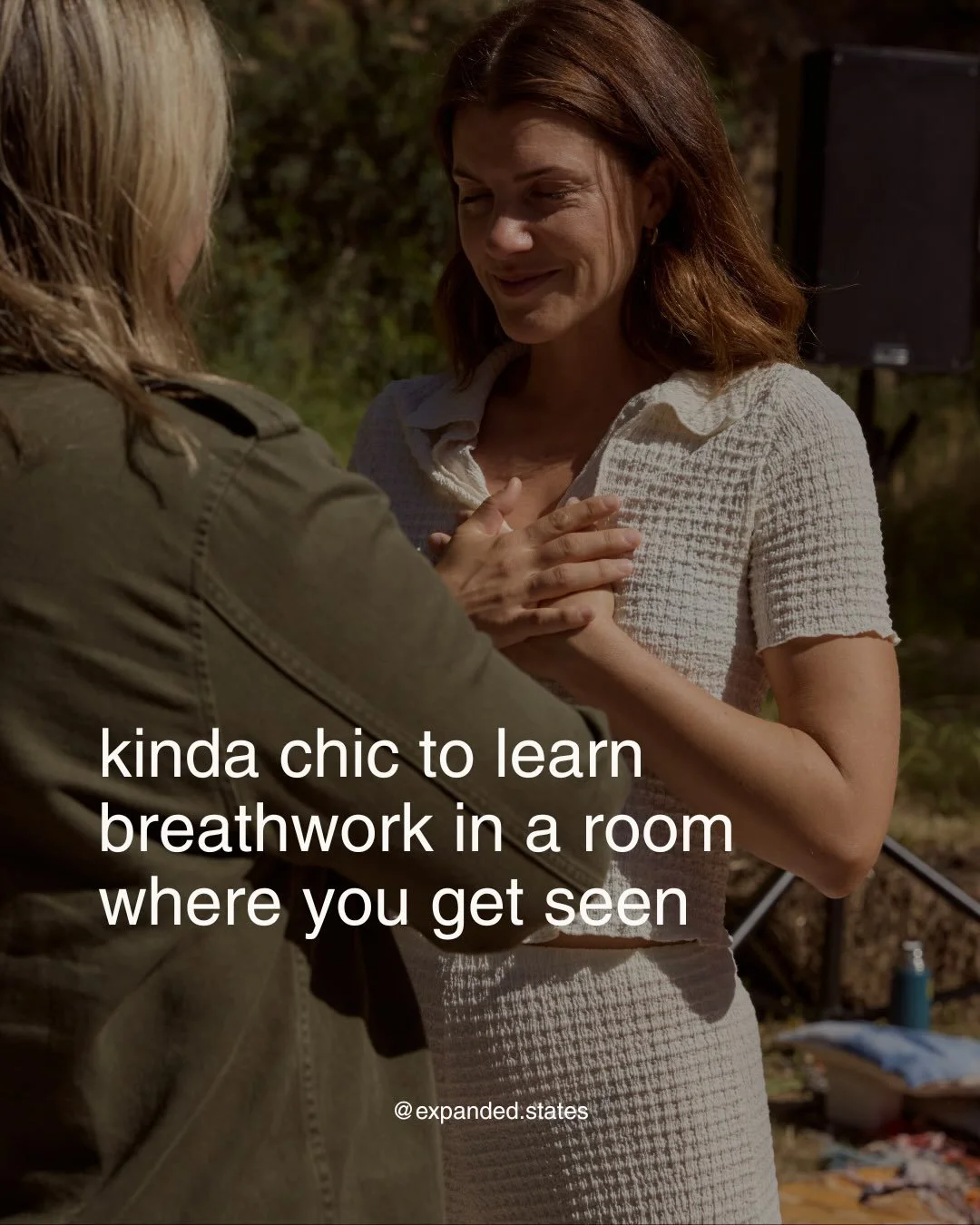 kinda chic: breathwork training edition.

Small group, four days, one house in the middle of nature in Ibiza. 

You breathe, you guide, and those who have been doing it for a long time support you fully throughout this process.

I read back the feedb