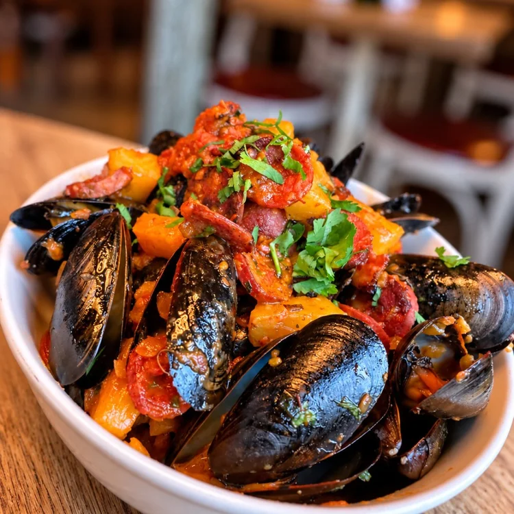 Big Tiny mussels with chorizo