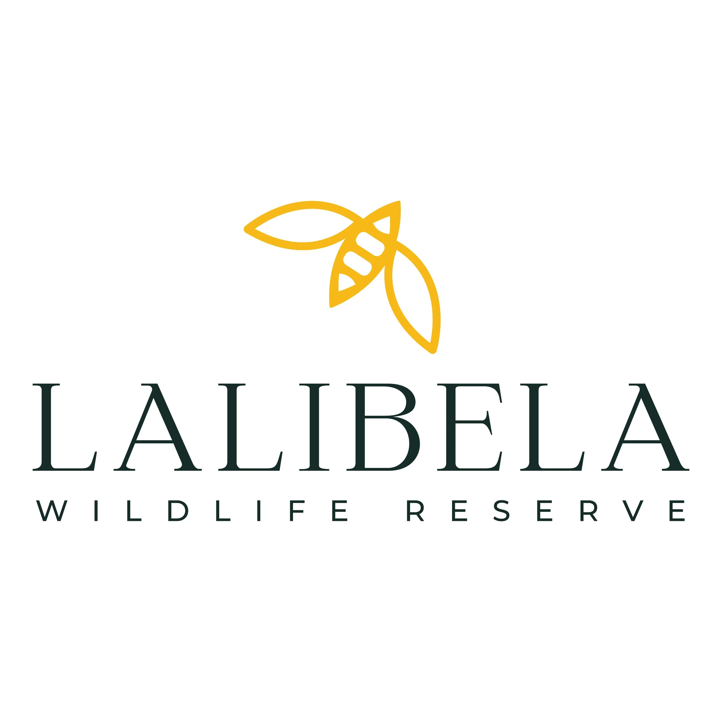 Logo for Lalibela Wildlife Reserve with a stylized yellow leaf and branch illustration above the name.