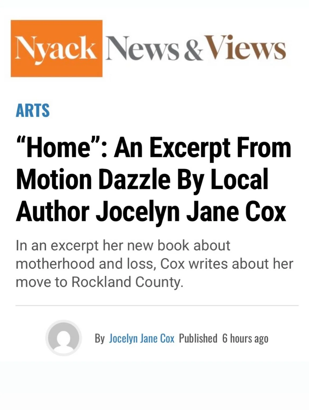 I had so much fun writing a humor column called &ldquo;Chronicles of Parenting&rdquo; for @nyacknewsandviews for about seven years. I&rsquo;m grateful they ran an excerpt from Motion Dazzle called &ldquo;Home&rdquo; ~ about choosing our town, leaving