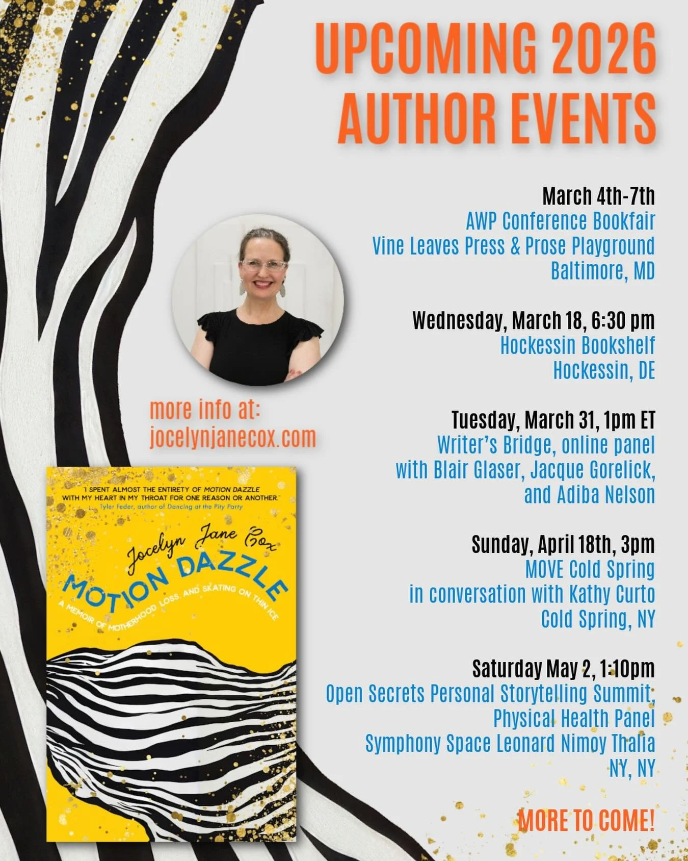 Grateful for this whole book tour experience and for the ways so many have shown up for me and Motion Dazzle along the way! Please come say hi if you are near to any of these events 💛💫👋 Correction to Cold Spring event: Sunday April 19th!