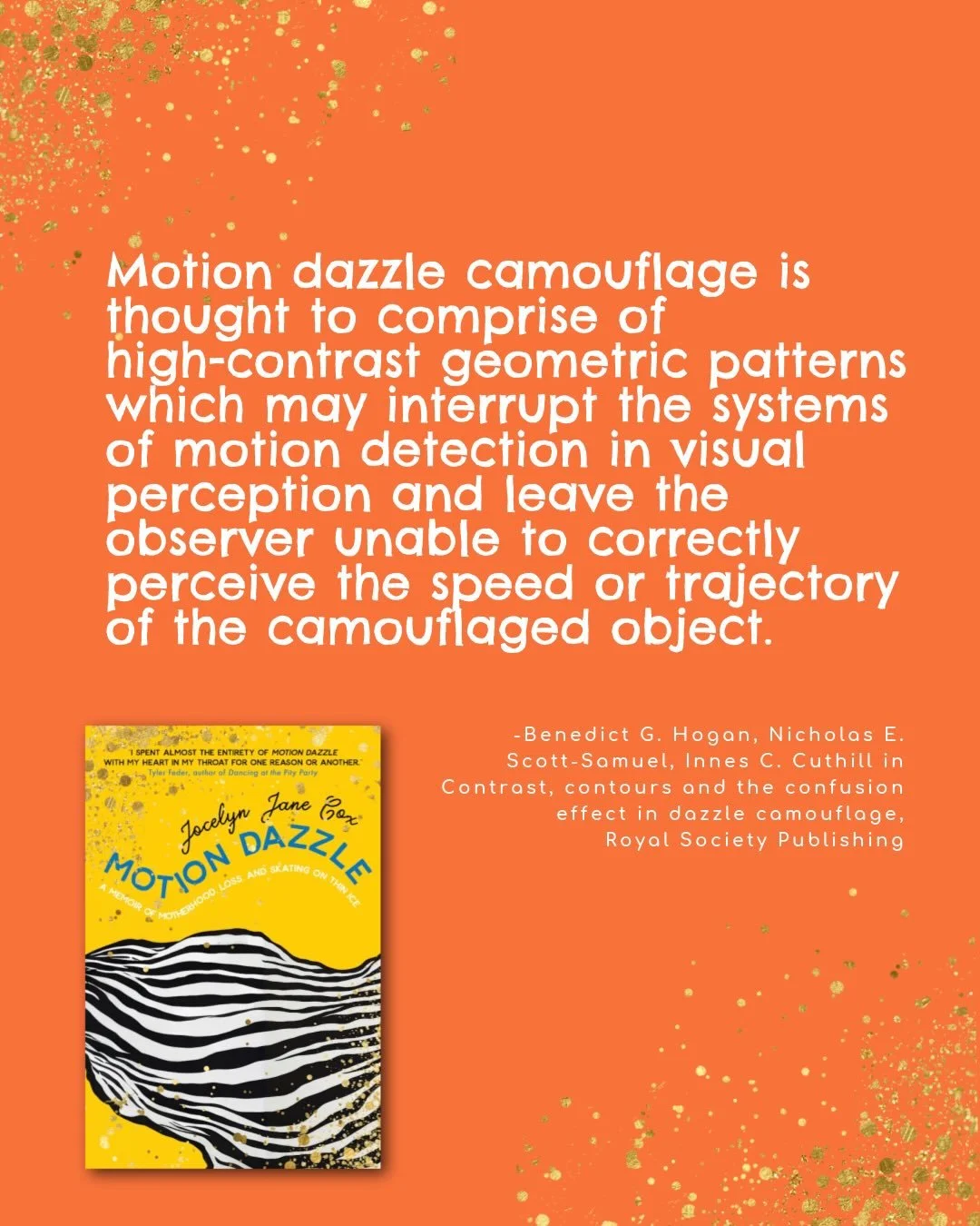 In other words, motion dazzle is one of the survival mechanisms of zebras. It may also describe an extremely frazzled new mom hosting a first birthday party while her mother is in the hospital, a figure skater trying to perform through injury, any ca