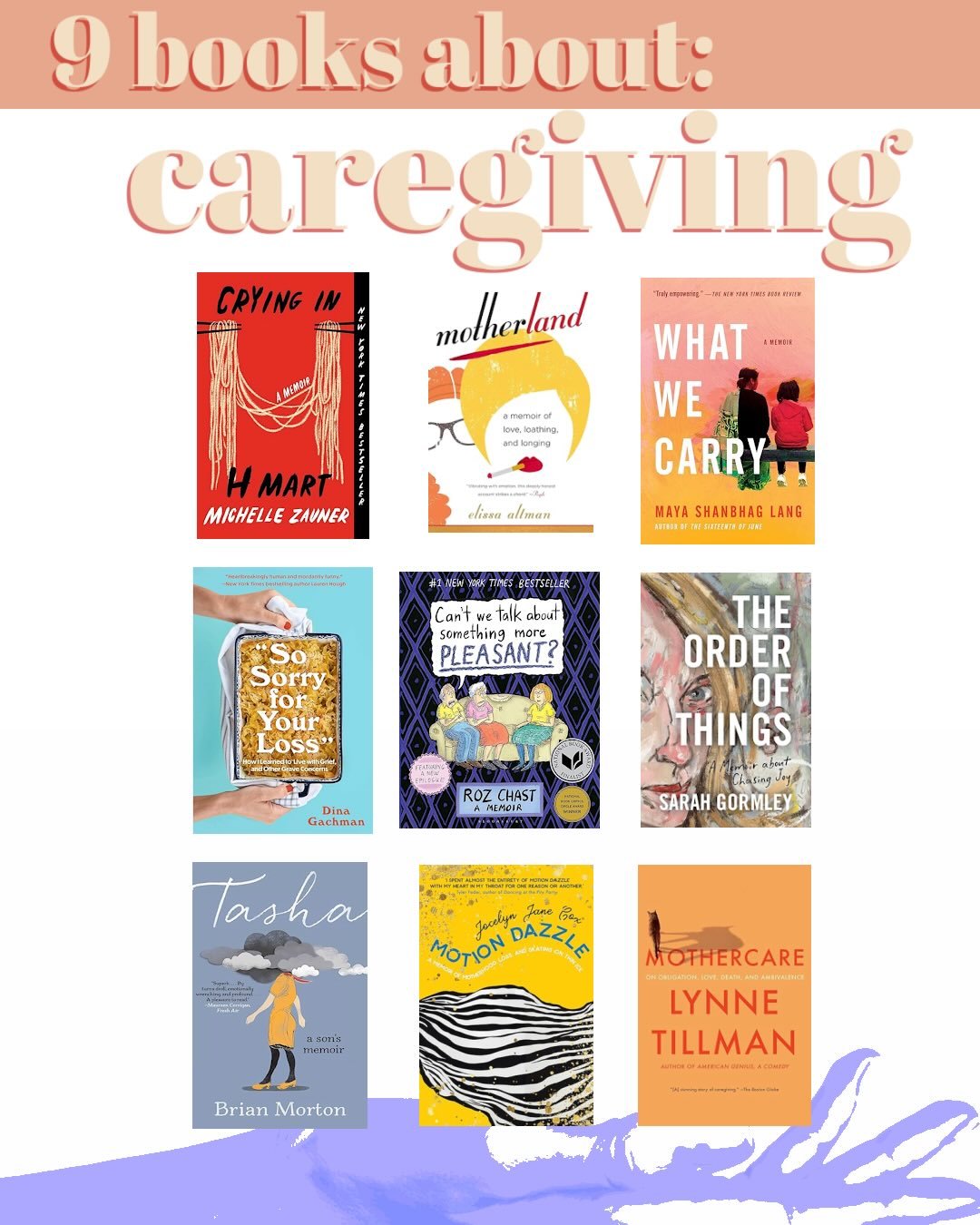 There are many wonderful books about giving care&hellip;here are some that have provided solace for me. And I think there should be MORE caregiving stories in the world. 

Writing my book Motion Dazzle was an artistic and creative endeavor. What I di