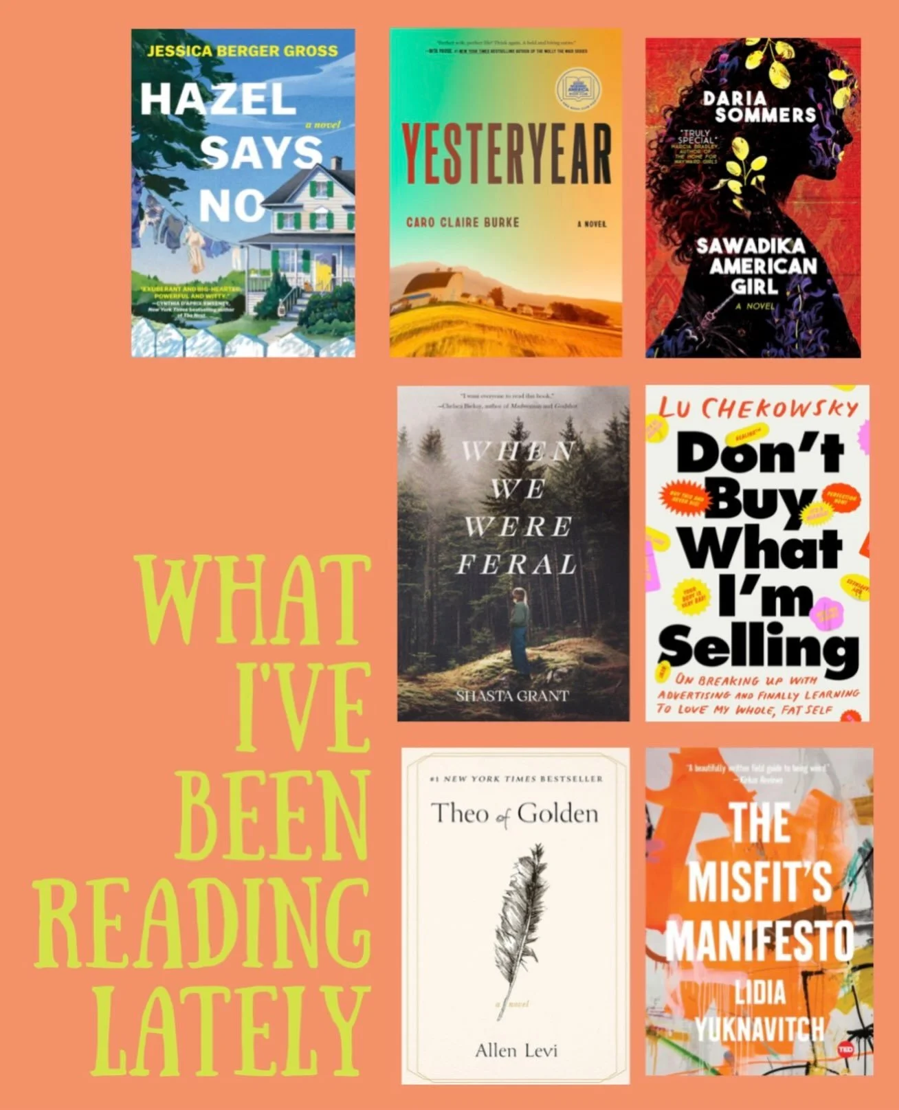 What I&rsquo;ve been reading lately ~ With thanks to my local book group for encouraging me to read outside of my memoir and small press comfort zone. I was also happy to read the work of three writing friends recently: @thereallifedaria @shastagrant