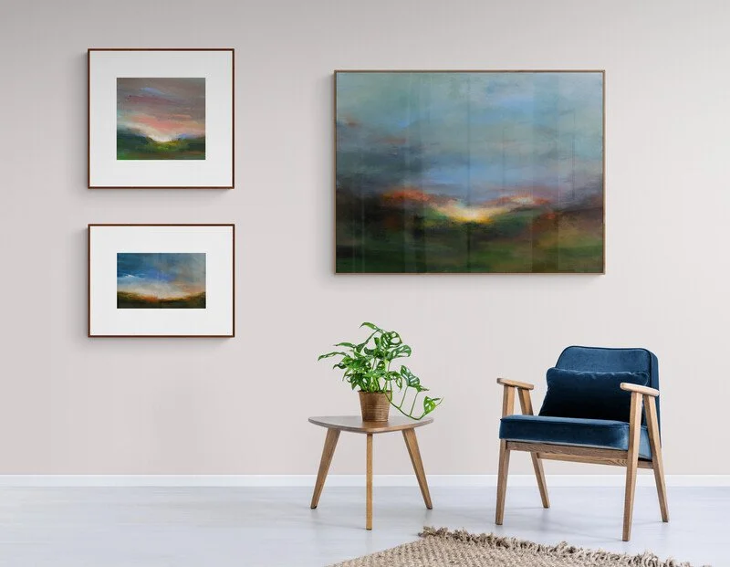 Selection of abstract and impressionist paintings of different sizes
