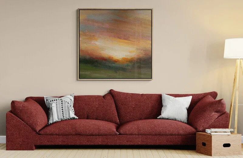 Sunset Descent acrylic sunset painting by Mary Burtenshaw
