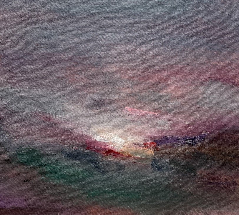 acrylic landscape painting on paper by mary burtenshaw_Twilight Echoes.JPG