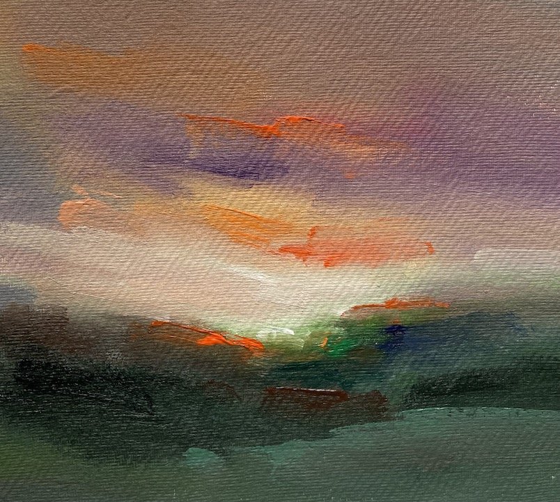 Acrylic landscape painting on paper by Mary Burtenshaw_Sunset Chill.JPG