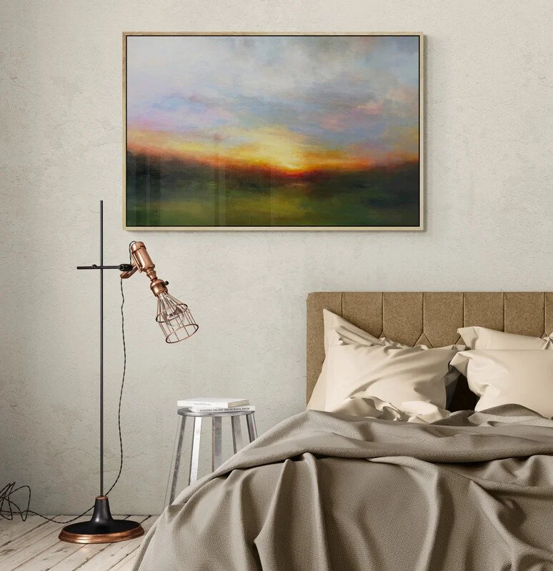 On the Easel: Large Impressionist Sunset Painting