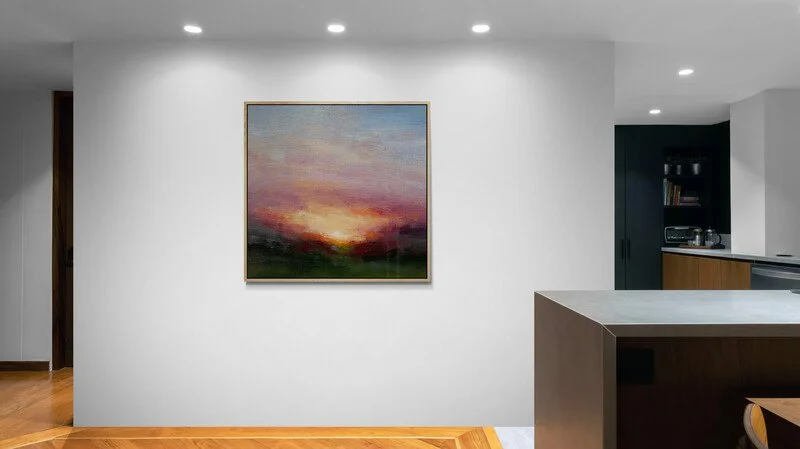 Lingering Sundown abstract landscape painting by Mary Burtenshaw