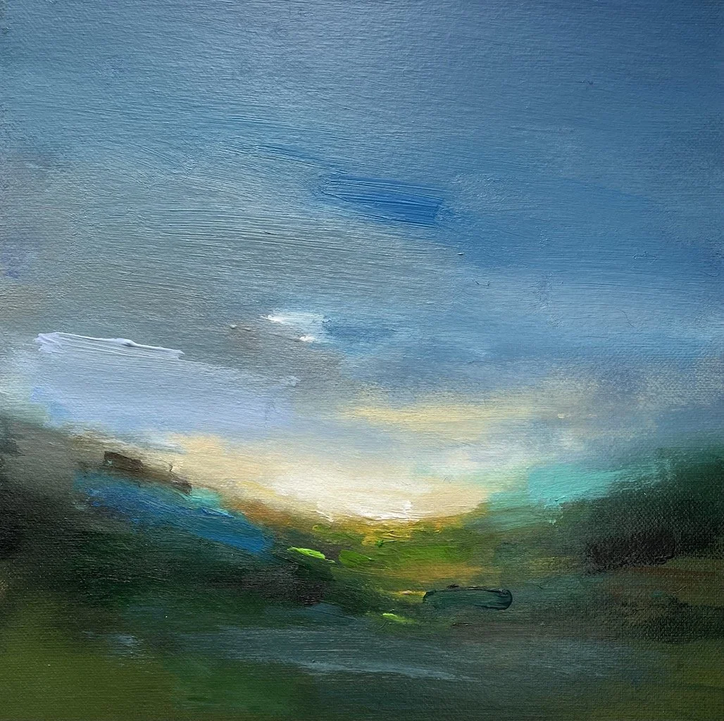 Abstract landscape painting by mary burtenshaw_Sunset Breeze_30 x 30 cmsJPG.JPG