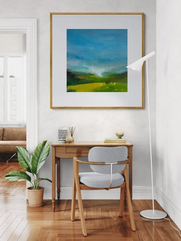 Spring Fields Abstract Landscape painting by Mary Burtenshaw