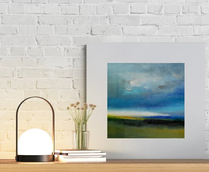 Sea Storm Seascape painting on paper in a mount on shelf by Mary Burtenshaw