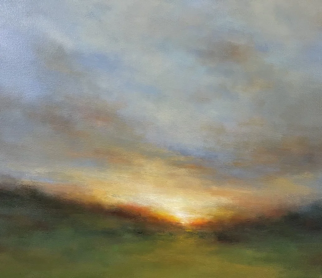 Impressionist sunrise painting titled Silent Dawn by Mary Burtenshaw