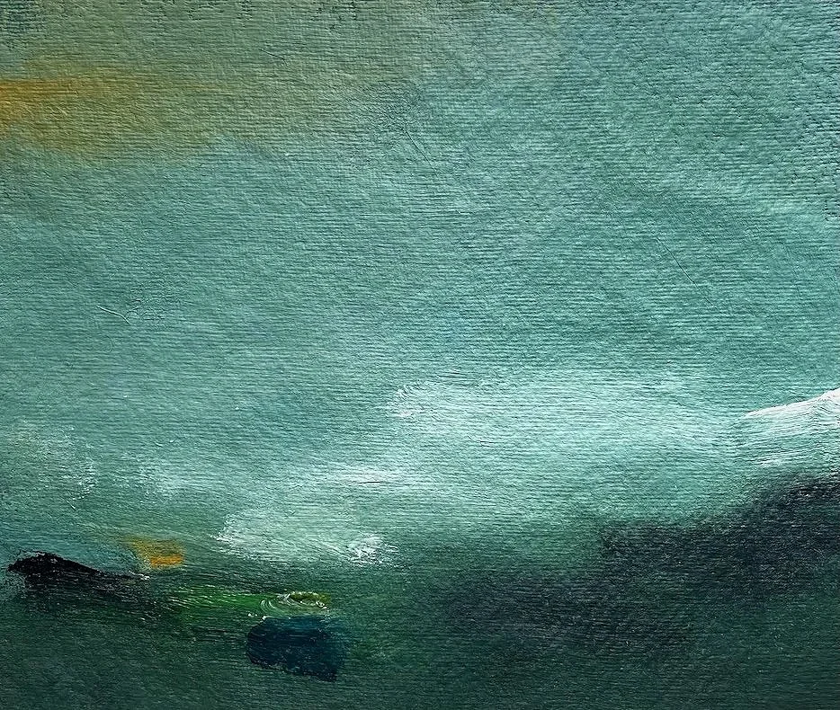 A small abstract seascape painting on paper
