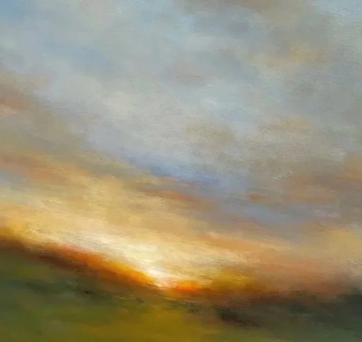 Silent Dawn close up of impressionist sunrise painting by Mary Burtensahw