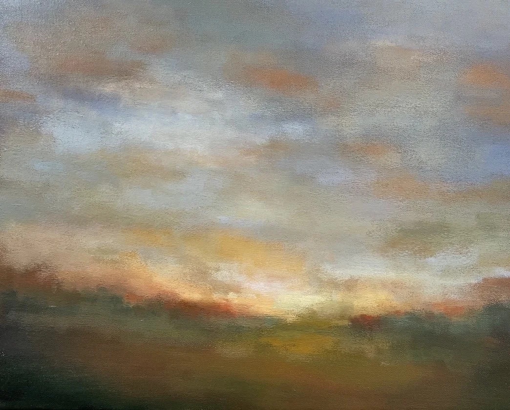 Enchanting Clouds Impressionist landscape painting close up by Mary Burtenshaw