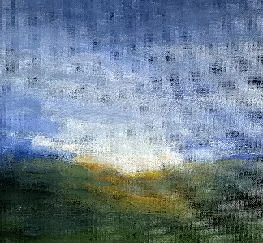 Abstract landscape small painting by Mary Burtenshaw