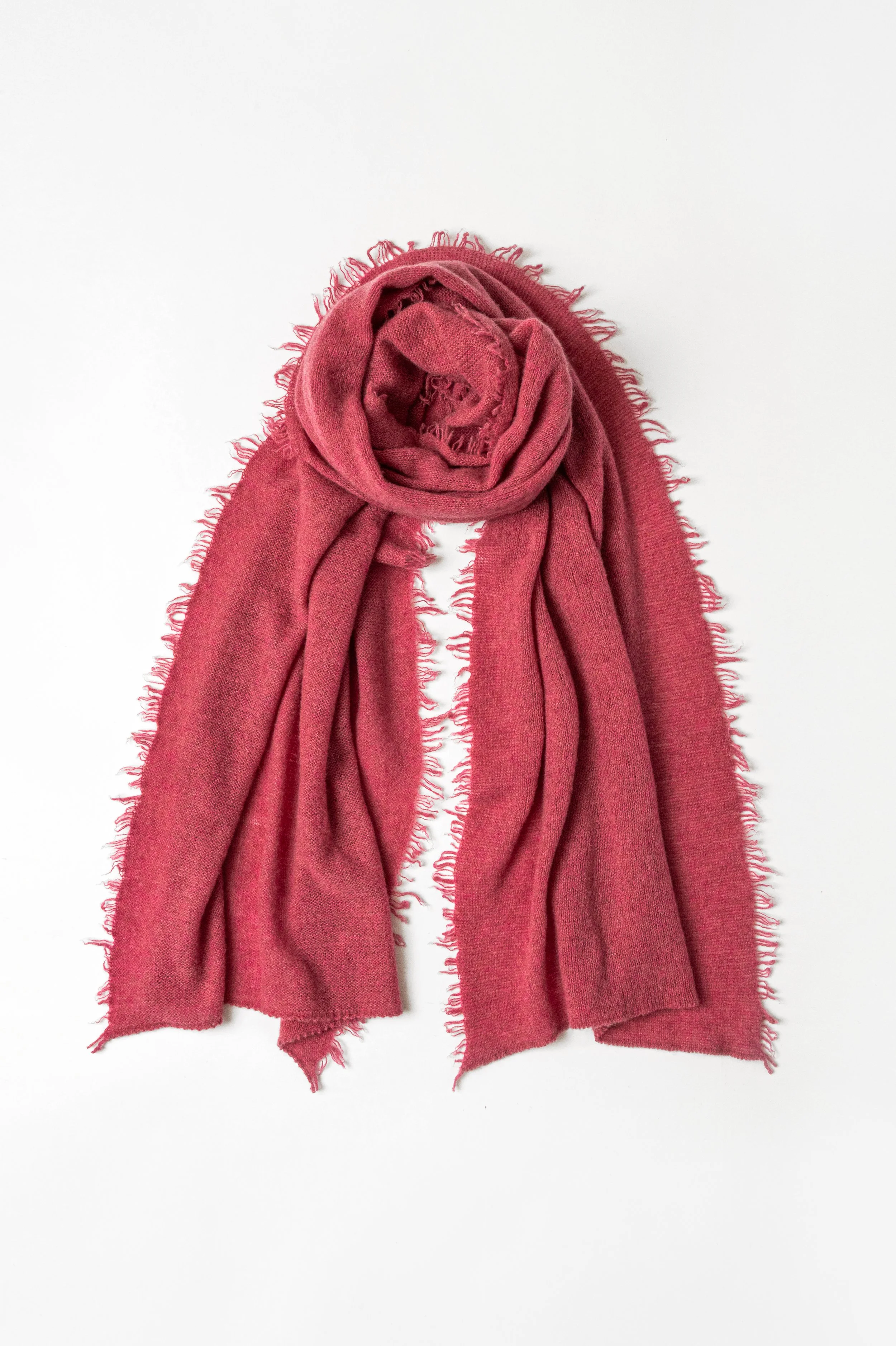 Sciarpa tinta unita in puro cashmere con piccole frange | Berry