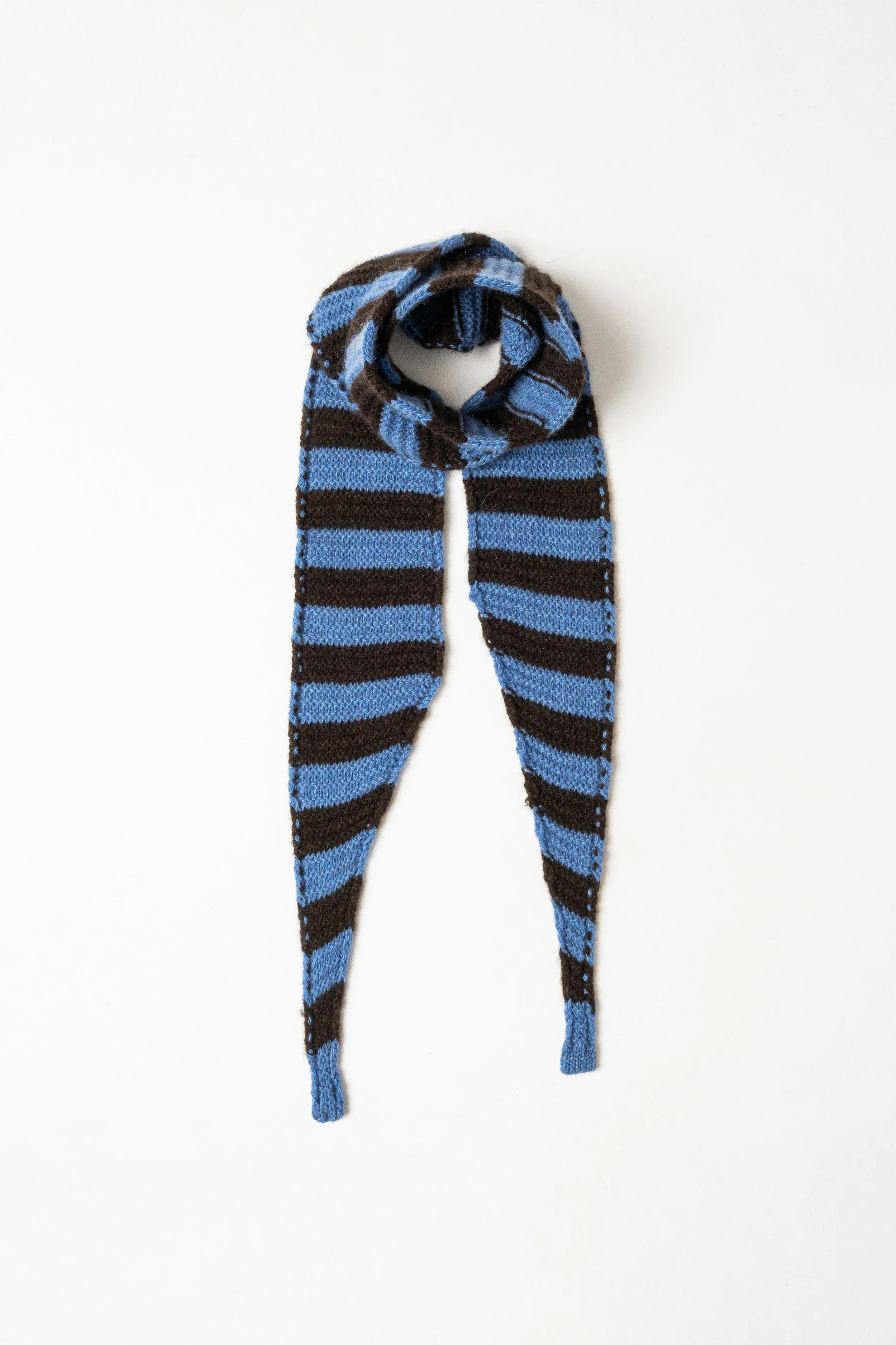 Sciarpa stretta in maglia di puro cashmere a righe | Ceruleo-Choco