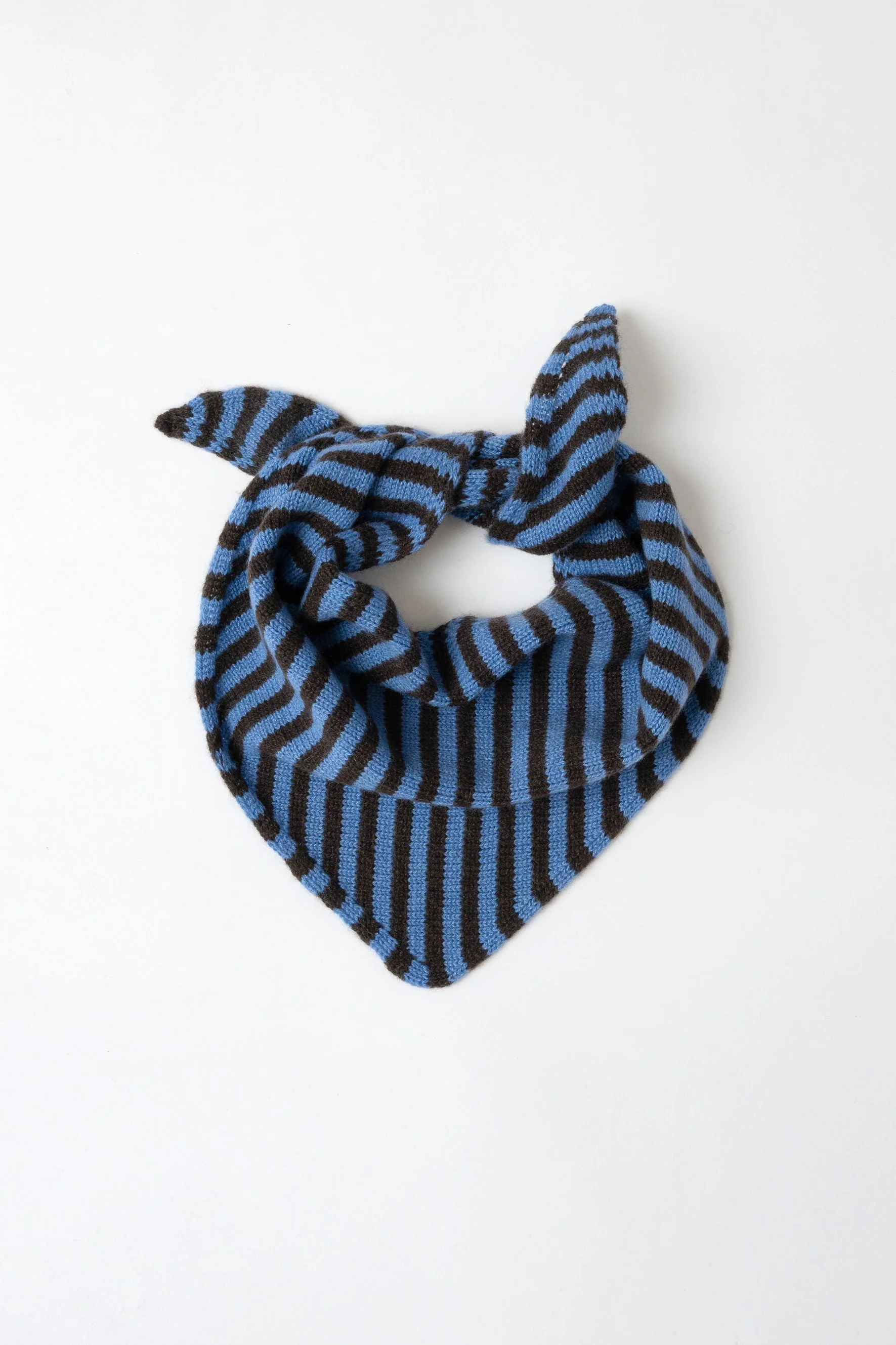 Bandana triangolare di maglia in puro cashmere | Righe Choco-Ceruleo