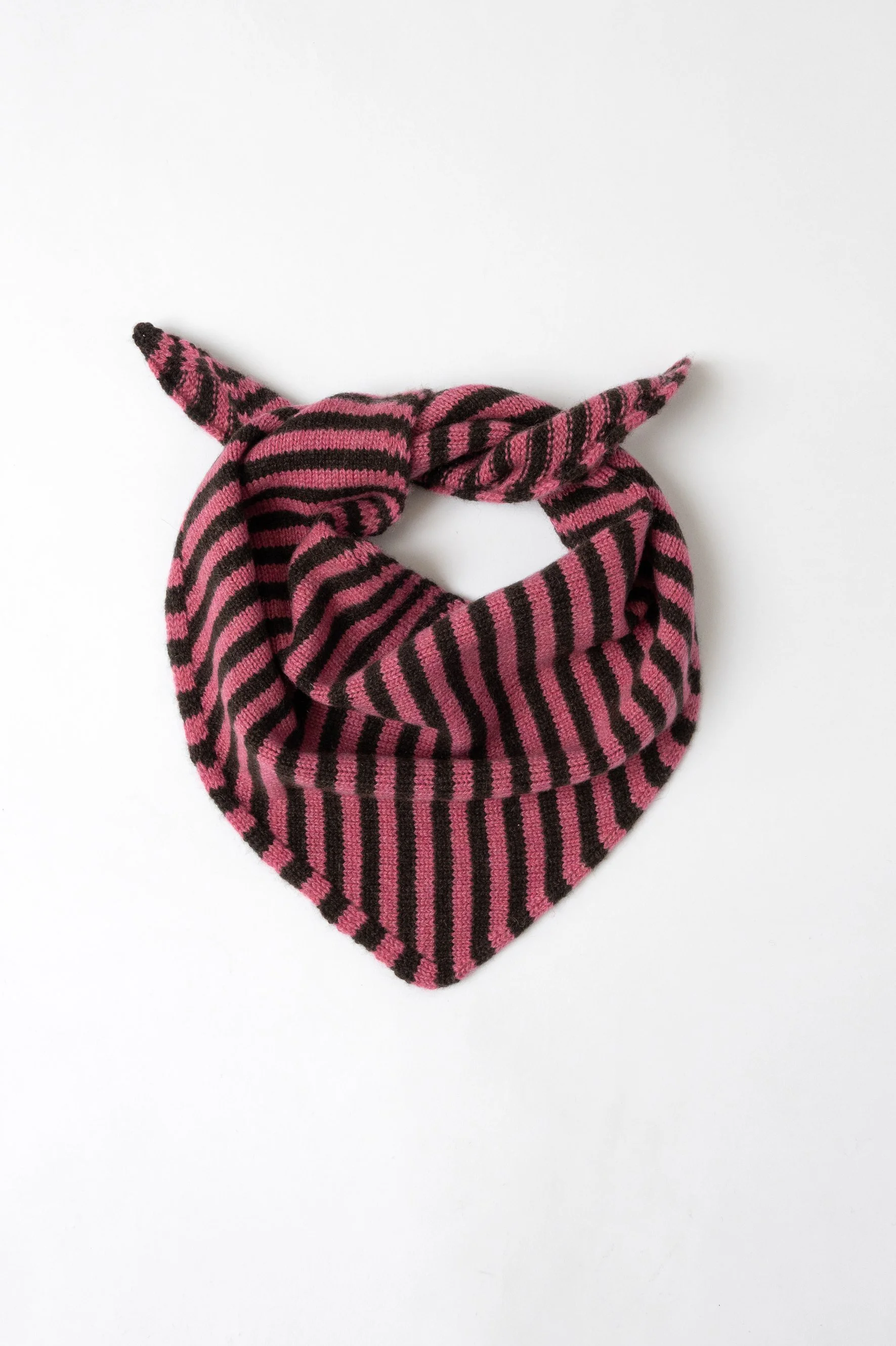 Bandana triangolare di maglia in puro cashmere | Righe Choco-Blush
