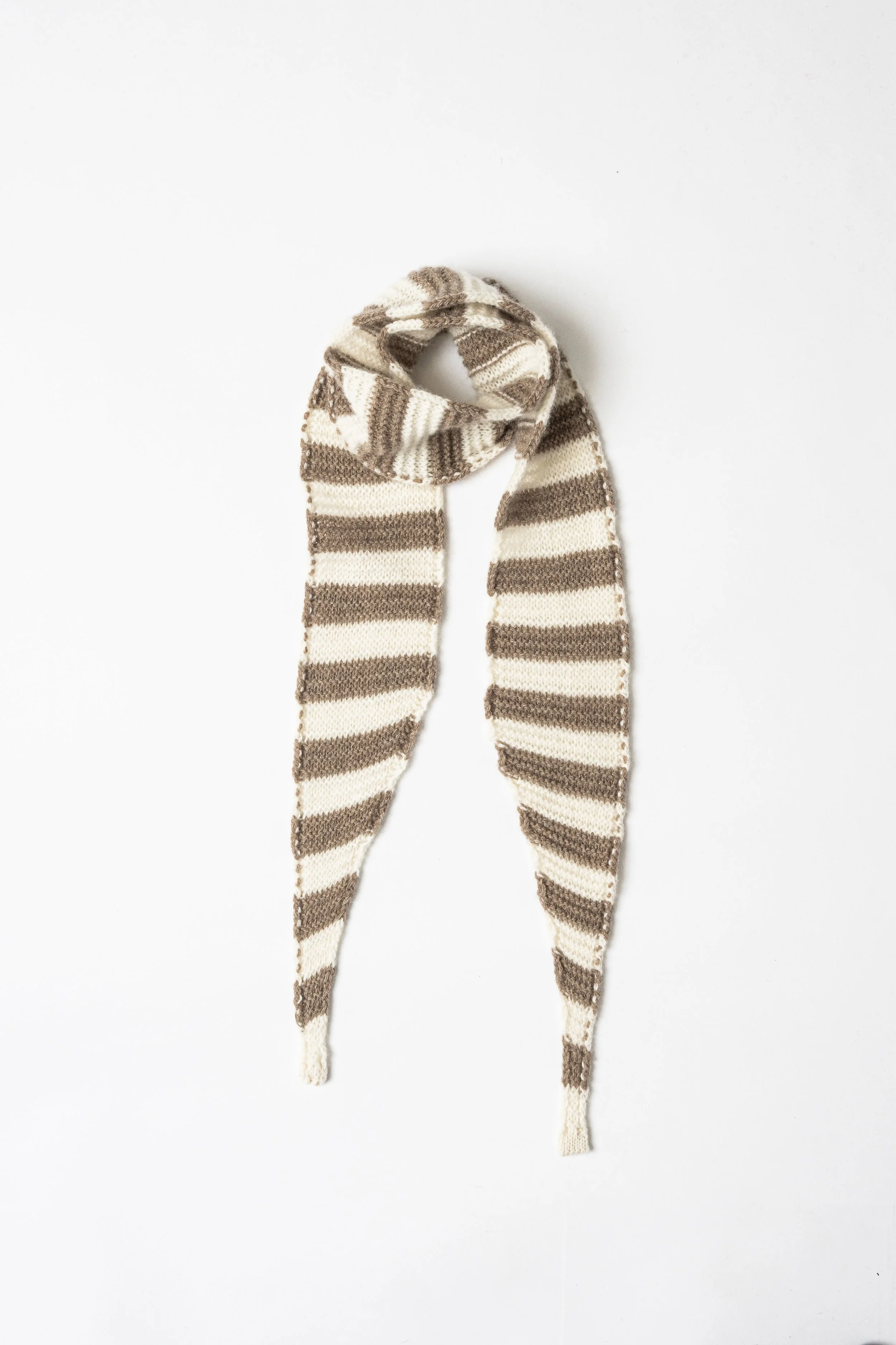 Sciarpa stretta in maglia di puro cashmere a righe | Bianco-Beige
