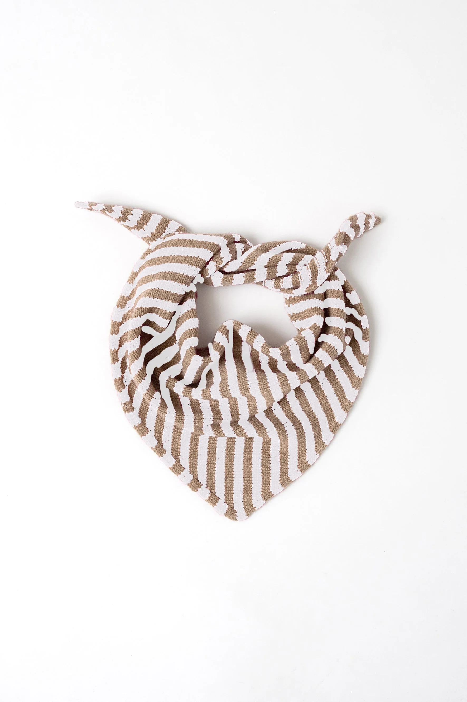 Bandana triangolare di maglia in puro cashmere | Righe Bianco-Beige