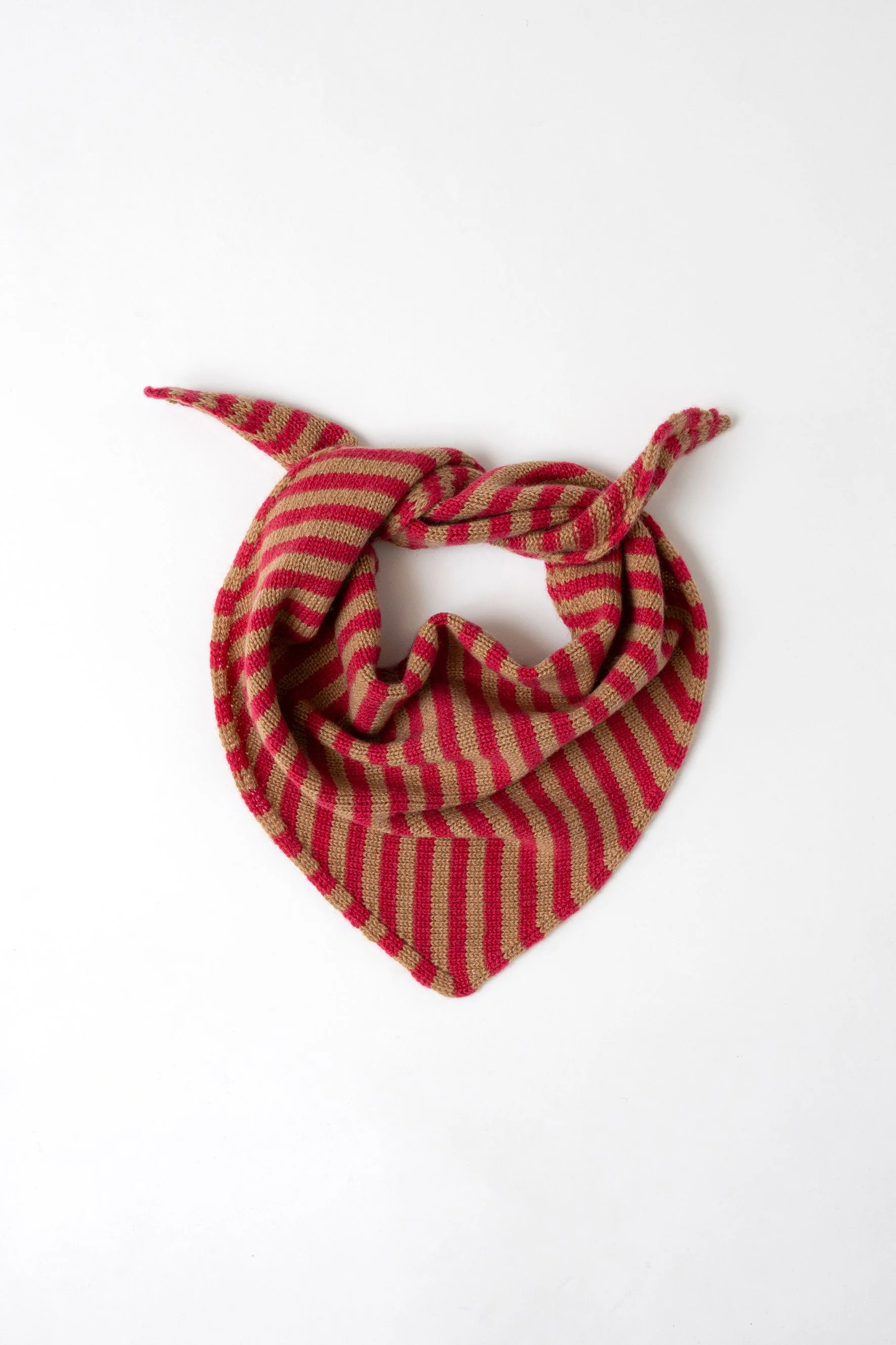 Bandana triangolare di maglia in puro cashmere | Righe Rosa-Cammello