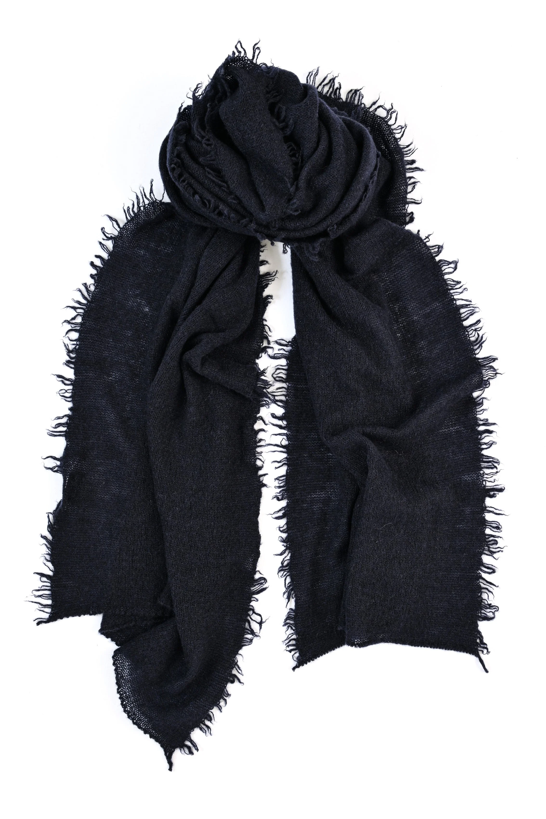 Sciarpa tinta unita in puro cashmere con piccole frange | Blu notte