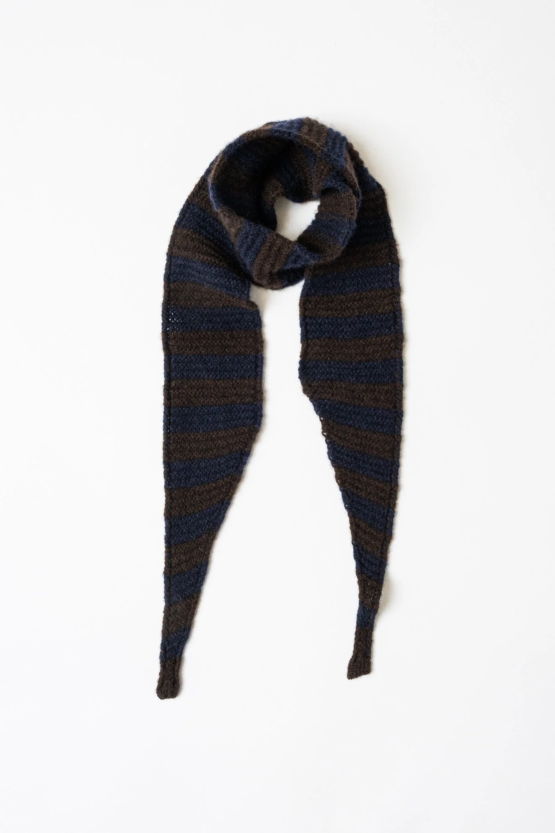 Sciarpa stretta in maglia di puro cashmere a righe | Blu-Choco