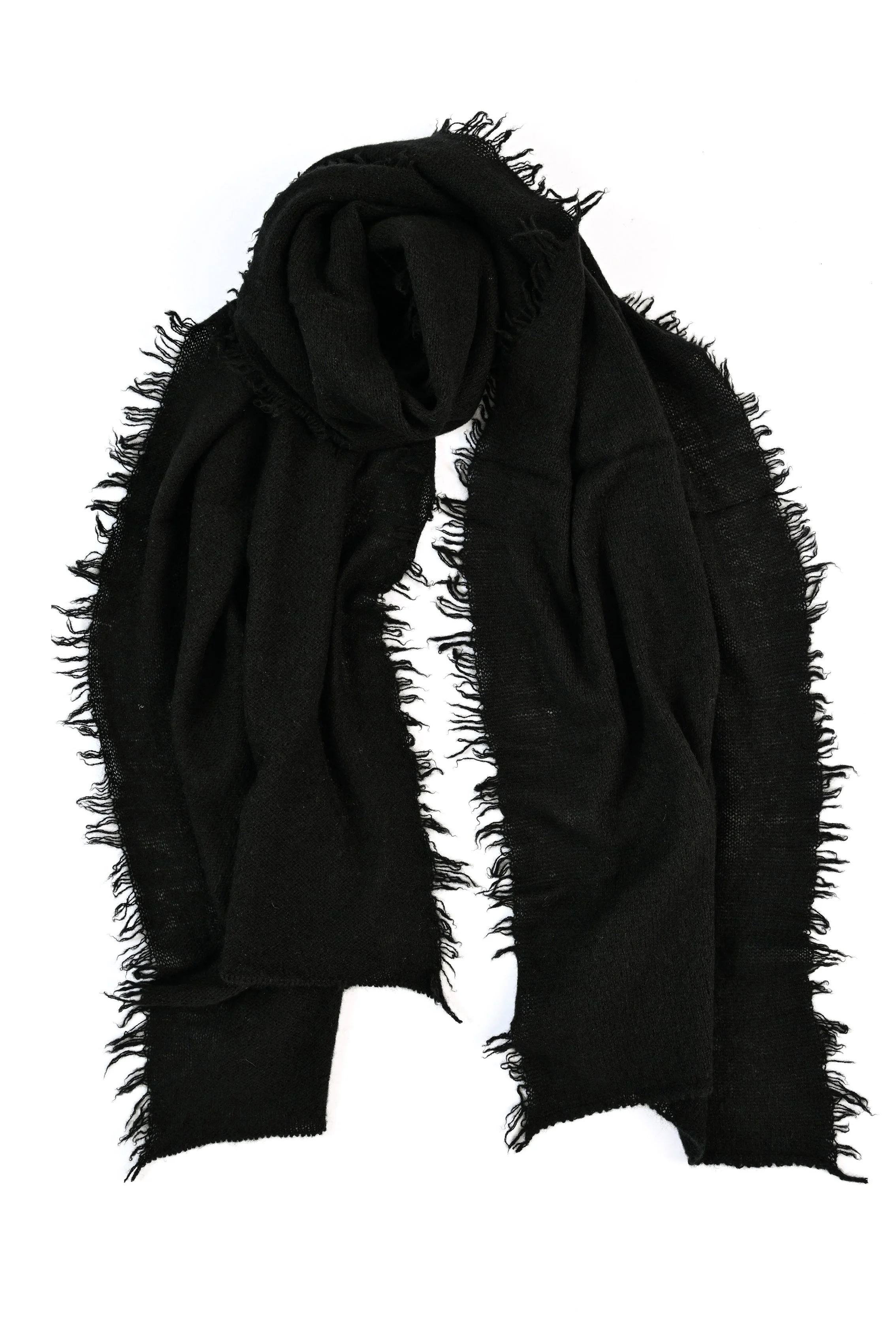 Sciarpa tinta unita in puro cashmere con piccole frange | Nero