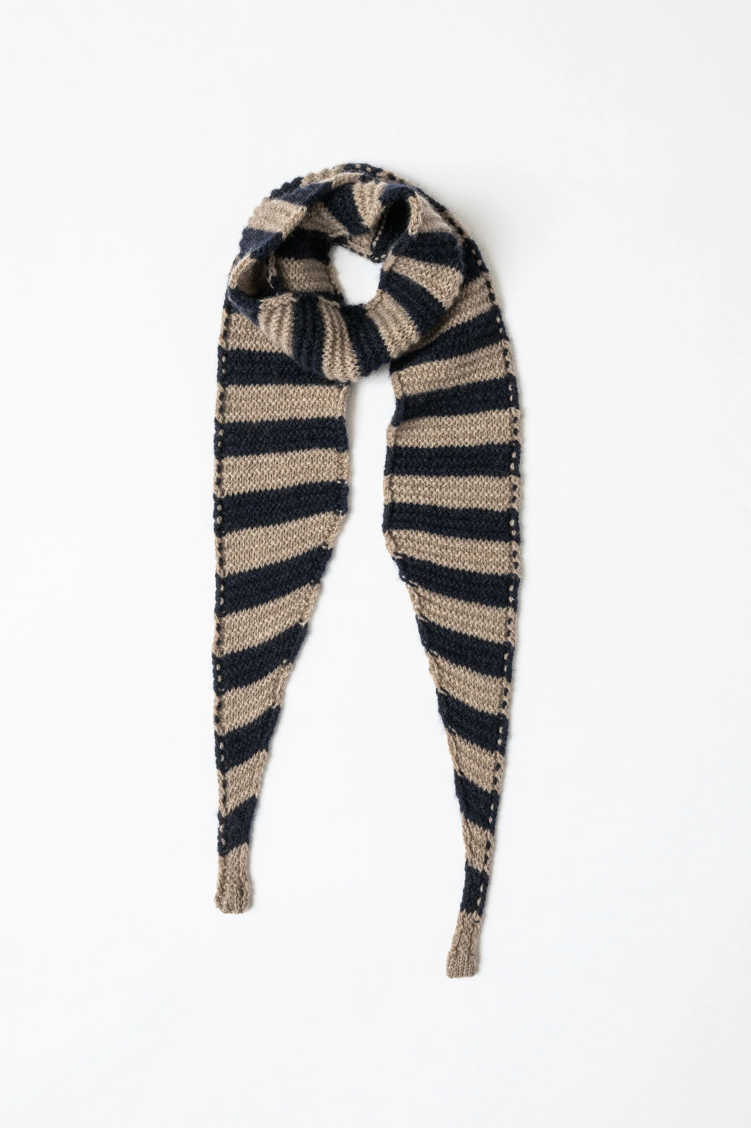 Sciarpa stretta in maglia di puro cashmere a righe | Blue-Beige