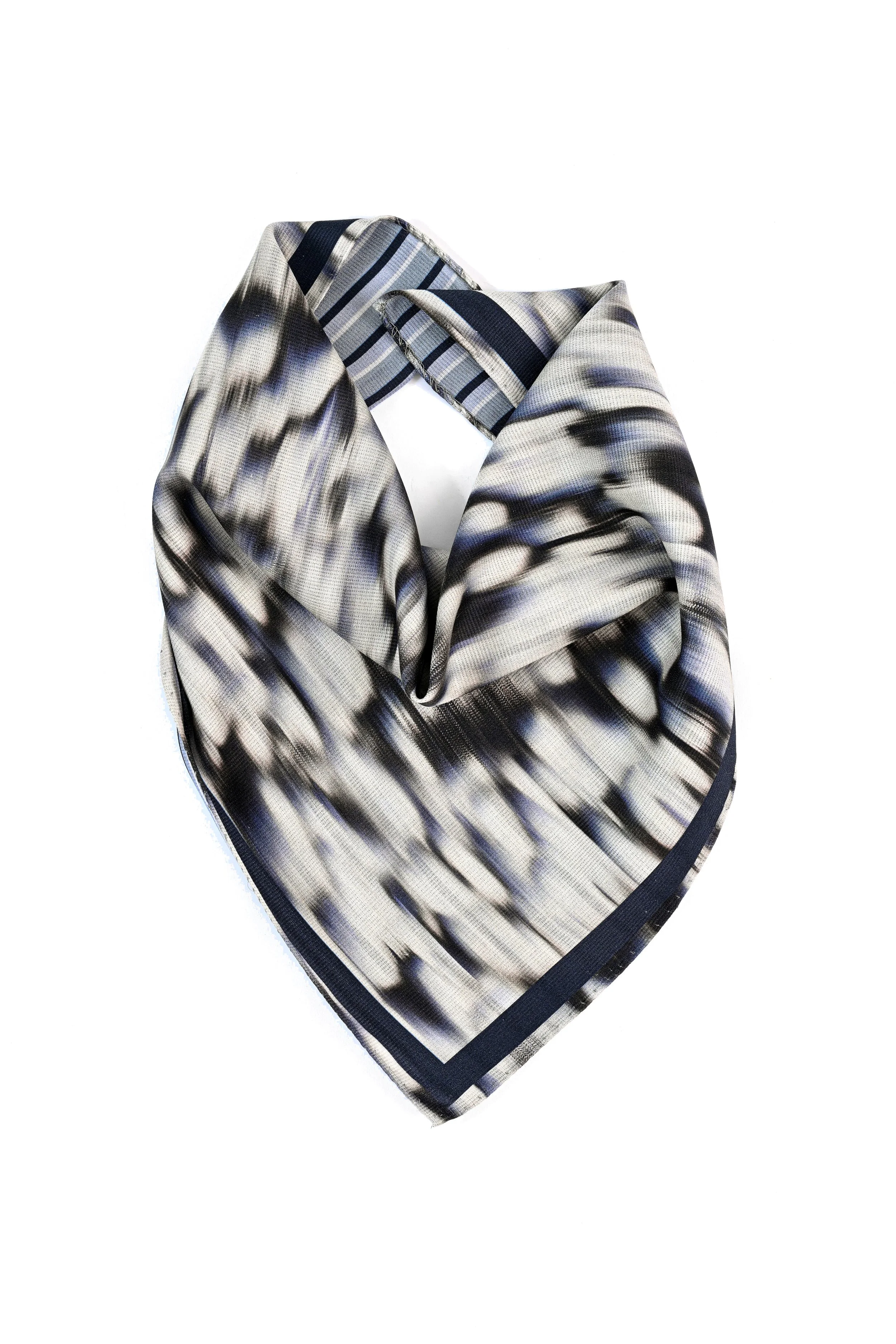 Bandana in seta con doppia stampa astratta | Blu Azzurro