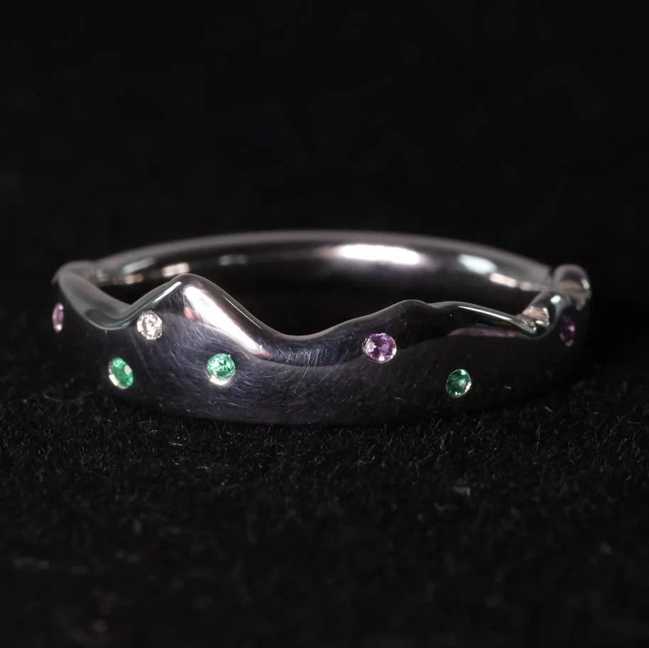 A Mourne ring from my ‘Mourne’ Collection ordered for a customer; set with Emerald, Diamond and Amethyst in Sterling Silver, see my online store or get in touch if you would like to like a Mourne ring, or another piece from my collection!