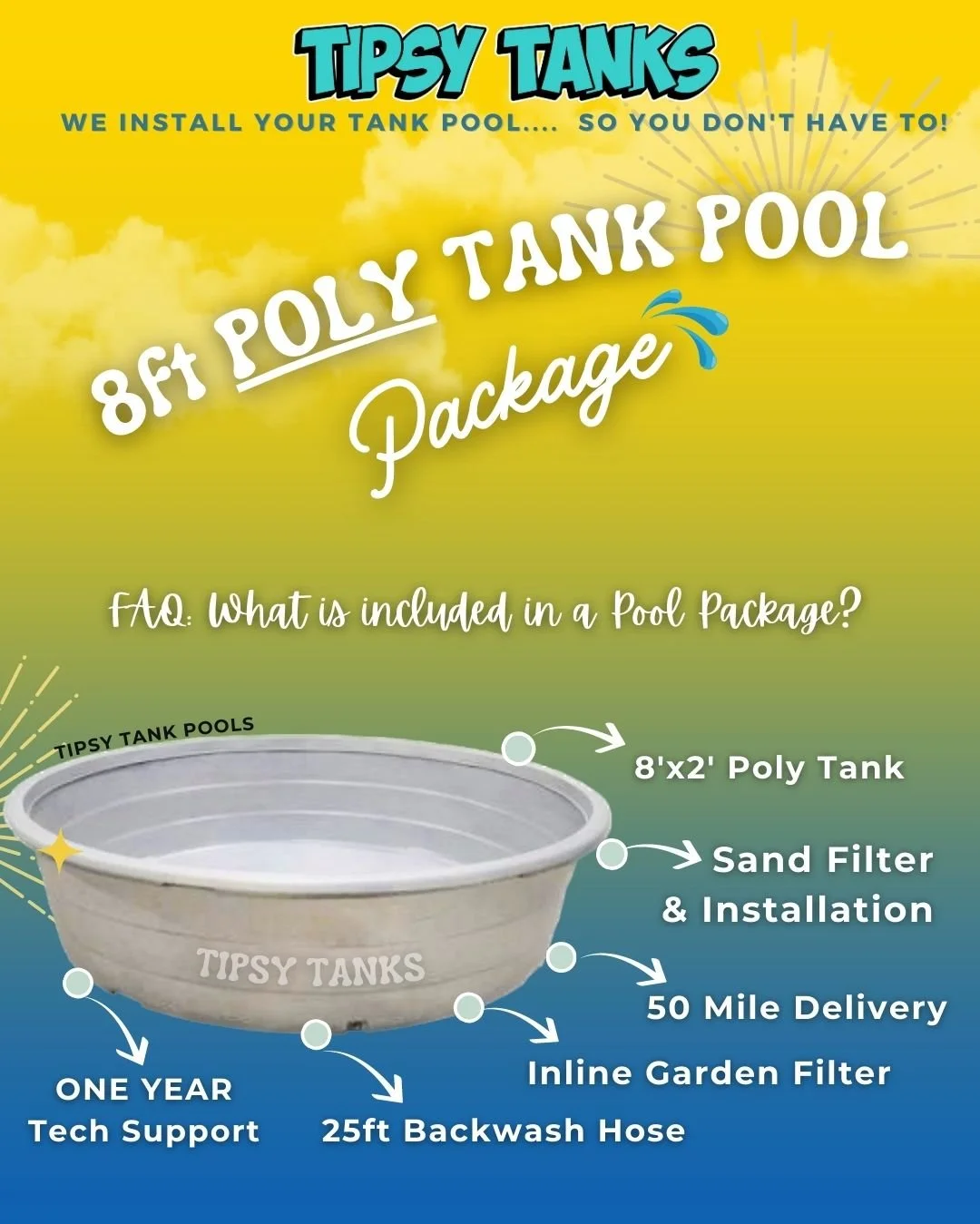8ft Poly Stock Tank Pool Package — Tipsy Tanks Beat the summer heat with the highest quality